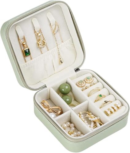 SLOZO Travel Jewelry Case, Travel Jewelry Box, Mini Jewelry Travel Case, Jewelry Organizer Case, Portable Small Jewelry Organizer Storage Boxes - Best Gift for Women Girls. - color: Green