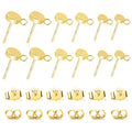 12Pcs Gold Earring Posts with Loop, 3/4/5mm Flat Studs Earring Hook Hypoallergenic 925 Sterling Silver Earrings Findings Butterfly Backs Supplies Set Gold Ear Studs Posts for Earrings Jewelry Making - color: Flat_Gold