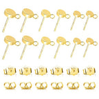 12Pcs Gold Earring Posts with Loop, 3/4/5mm Flat Studs Earring Hook Hypoallergenic 925 Sterling Silver Earrings Findings Butterfly Backs Supplies Set Gold Ear Studs Posts for Earrings Jewelry Making - color: Flat_Gold