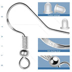 925 Sterling Silver Earring Hooks 120 PCS/60 Pairs, Ear Wires Fish Hooks, Hypo-allergenic Jewelry Findings Parts with 120 PCS Clear Silicone Earring Backs - size: 120pcs-Silver