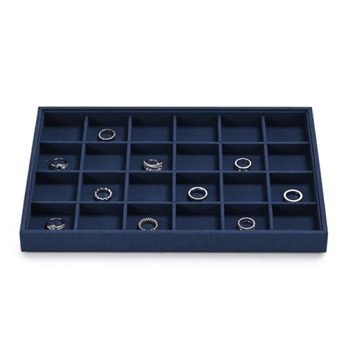 24 Grids Microfiber Jewelry Tray Earring Organizer Tray Jewelry Display Tray Ring Earrings Holder Jewelry Drawer Organizer for Ring Earrings Holder Storage Display Tray (Blue) - color: Blue, size: 24 Grid