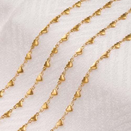 Jabogrii 13 Feet Gold Heart Chain for Jewelry Making Stainless Steel Craft Chain Spool DIY Jewelry Findings - color: Heart Gold