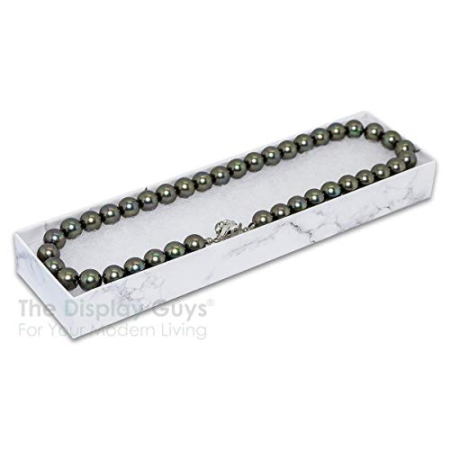 TheDisplayGuys - 25-Pack #82 Cotton Filled Cardboard Paper Jewelry Boxes Gift Case - Marble White (8.0" x 2.0" x 1.0") - for Shipping or Storage - size: 1 Count (Pack of 25), style: 8.0" x 2.0" x 1.0" (#82)