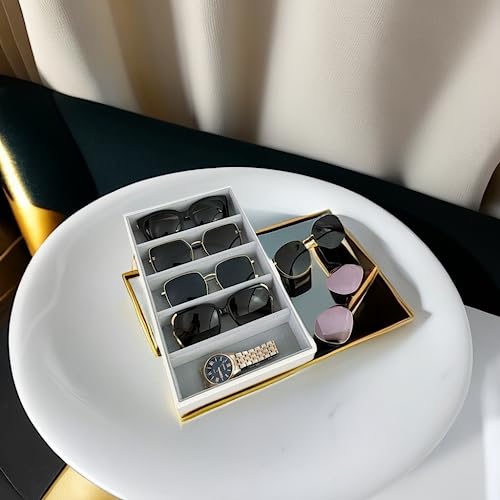 5 Slot PU Leather Drawer Divider Eyewear Jewelry Accessary Storage Sunglasses Jewelry Tray Organizer Show Tray Home Organization Drawer Closet Divider - color: White and Gray