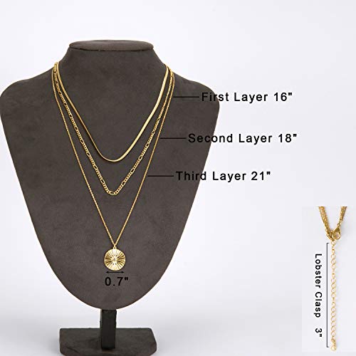 LANE WOODS Gold Plated Necklaces for Women - Multilayer Coin Medallion Pendant Necklace Adjustable Layering Choker Necklaces Chain Set Jewelry - style: Sunburst-Gold