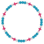 Beaded Baseball Necklace | Adjustable Sports Rope Chain with Baseball Cross Charm - Great Baseball Drip Gift for Players and Fans - color: Lt-Blue White Pink