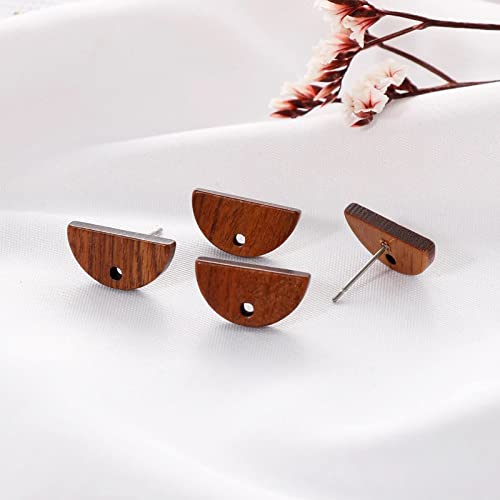 DoreenBeads 30Pcs Natural Wooden Stud Earrings Posts with Loop for Jewelry Making- Small Semicircle Wood Earring Posts with Ear Backs for Women DIY Earring Making Personalized Jewelry Findings - color: Small Semicircle