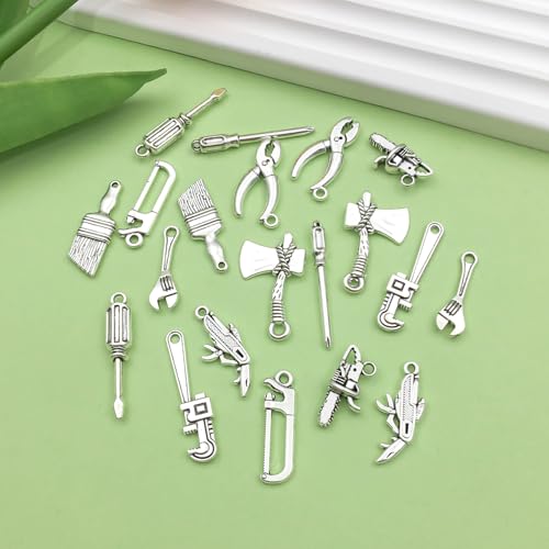 Sailanzi 60pcs Ancient Silver Tool Series Wrench, Screwdriver, Hammer Jewelry Making DIY Keychain Earrings Pendant Various Design Charms for Jewelry Making Bracelets Necklace(SN604) - color: SN604