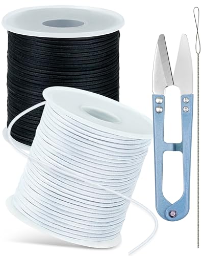2 Rolls FIVEIZERO Black White Elastic Bracelet String,1mm,1.2mm,1.5mm Elastic Cord for Beading Stretchy String with Beading Needle for Bracelets, Sewing, Necklace, Jewelry Making and Crafts - size: 1.2MM, style: Black White