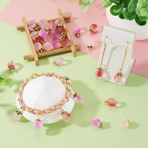Craftdady Fruit Dangle Charms Pendants Cute Resin Food Pendants Apple Orange Pineapple Strawberry Pendants Lovely Vegetable Mushroom Charms for DIY Craft Earring Bracelet Necklace Jewelry Making - color: 3 Colors Strawberry