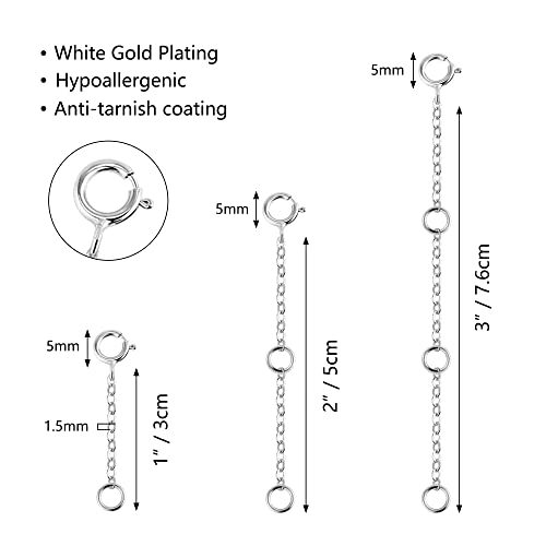 Bracelet Extender Durable White Gold Extenders for Necklace Bracelet Anklet Extension Chains Necklace Extender（1 2 3 inch） - color: A-White Gold