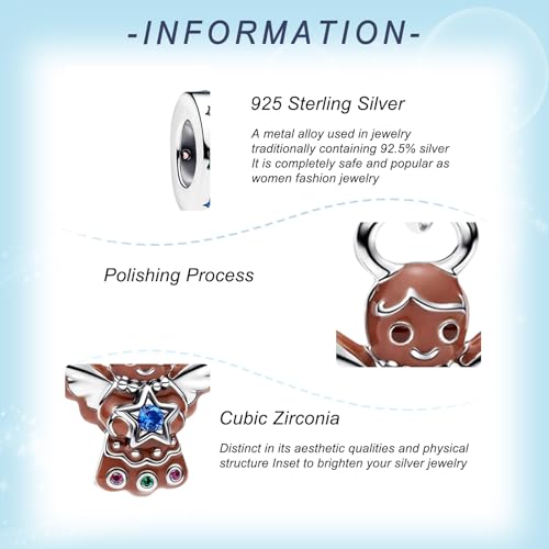 925 Sterling Silver Charms for Bracelets Gold Love and Heart Charms Cherry Blossom Dangle Beads Jewelry for Women - color: Gingerbread Man