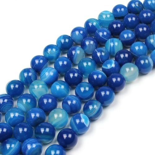 MJDCB Natural Stone Beads Blue Striped Agate Round Loose Beads for Jewelry Making DIY Bracelet Necklace (6mm) - color: Blue Striped Agate, size: 6mm