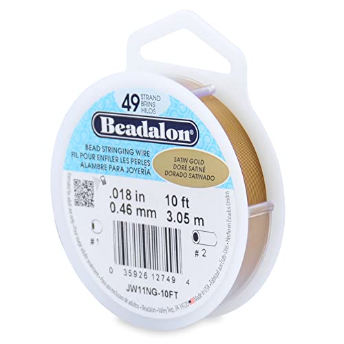 Beadalon 49 Strand Stainless Steel Bead Stringing Wire, .018 in / 0.46 mm, Satin Gold, 10 ft / 3.1 m - color: Satin Gold, style: .018 in / 0.46 mm, 10 ft / 3.1 m