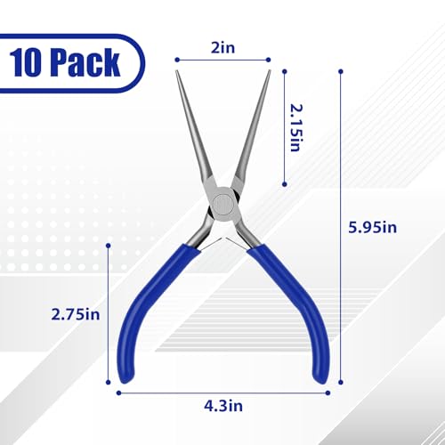 10 Pcs Mini Needle Nose Pliers Bulk, 6 Inch Precision Pliers Set with Extra Long Tips for Jewelry Making, Wire Wrapping, Small Object Gripping, DIY Project (Blue) - color: Blue