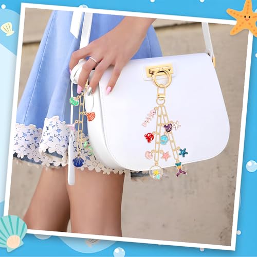 AUGSUN 189Pcs Ocean Themed Keychain Making Kit, Charm Jewelry Chain Making Crafts Including 60 Summer Beach Charms 12 Keychain Clips Hooks 15 Extender Chains 100 Jump Ring and Jewelry Plier - style: Ocean