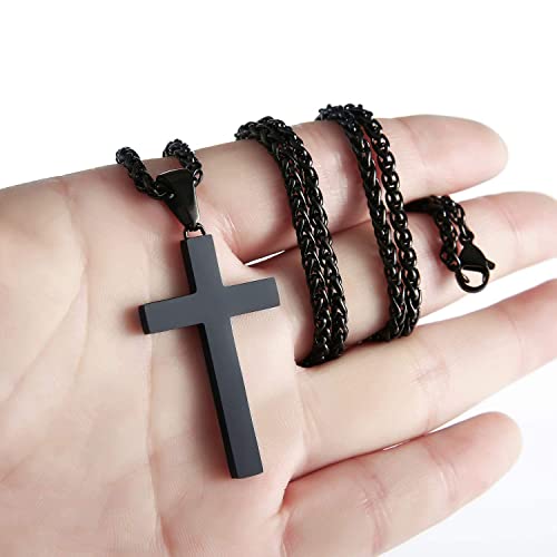 P. BLAKE Stainless Steel Cross Pendant Necklace for Men Boys, Christian Cross Pendant with 16-24 Inches Chain Cross Necklace Jewelry Gifts - size: 22 inches, style: Black Pendant 1.7*0.9