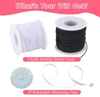 2 Rolls Stretchy Elastic Cord & Retractable Measuring Tape Set, 0.8mm x 110 Yards Beading String for Jewelry Making, Bracelets, Necklaces (Black + White) - size: White Black (0.8mm)