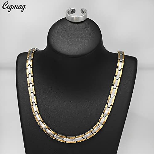Titanium Necklace for Men Women - Magnetic Necklace Ultra Strength Magnets - with Adjustable Sizing Tool and Present Box - color: Silver & Gold