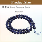 HARFINGTON 50pcs Natural Stone Beads 6mm Lapis Lazuli Blue Round Gemstone Stone Loose Beading Real Genuine Smooth Balls Bead for Jewelry Making Bracelets Necklace Earrings DIY - color: Lapis Lazuli Blue, size: 6mm