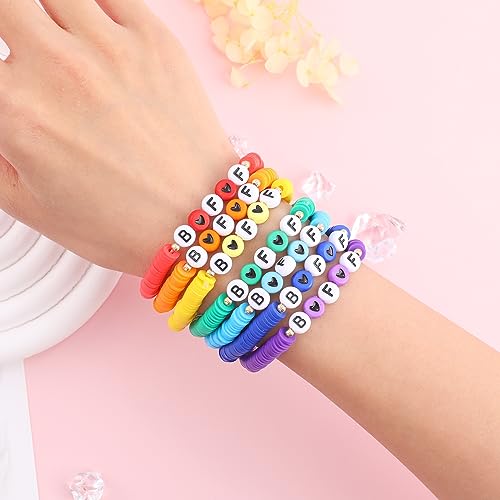 Rainbow Heishi Surfer Bracelets Set for Women Stackable Clay Beaded Bracelets Disc Stretch Preppy Bracelets Layering Colorful Friendship Bracelets Team Cheer Bulk Boho Summer Beach Jewelry Gift - style: BFF