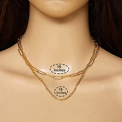 RWQIAN 18k Gold Paperclip Chain Link Necklace Dainty Paperclip Link Chain Layered Necklace Oval Link Chains Necklaces Set for Women Girls - color: 18K Silver-Paperclip Chain