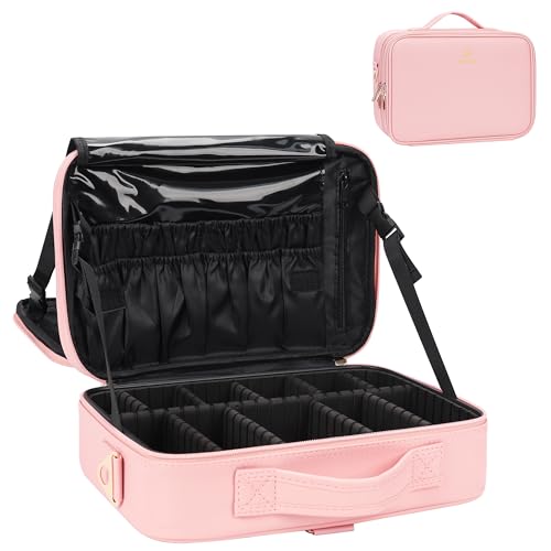Relavel Travel Makeup Train Case Makeup Cosmetic Case Organizer Portable Artist Storage Bag with Adjustable Dividers for Cosmetics Makeup Brushes Toiletry Jewelry Digital Accessories - color: Pink, size: Medium