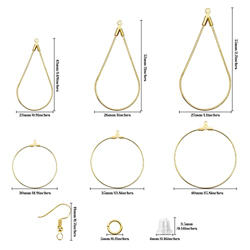 360 Pcs Beading Hoop Set for Jewelry Making, with Teardrop Round Hoops, Open Jump Rings, Earring Hooks and Backs, DIY Craft Supplies - color: 360Pcs-K Gold