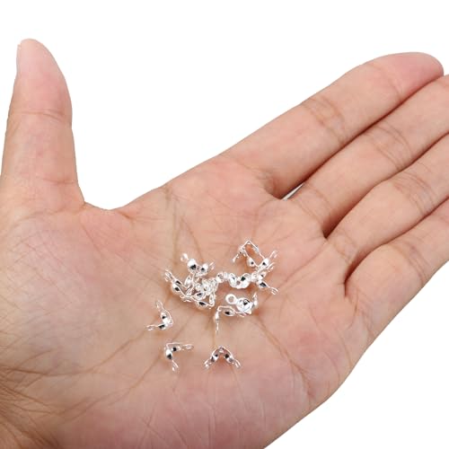 100 Pcs 925 Silver Crimp Beads for Jewelry Making - 4mm Crimp Bead Covers, Knot Covers for Jewelry Making, Knot Covers Clamshell Fold-Over Bead Covers for DIY Bracelets Necklaces - color: Silver