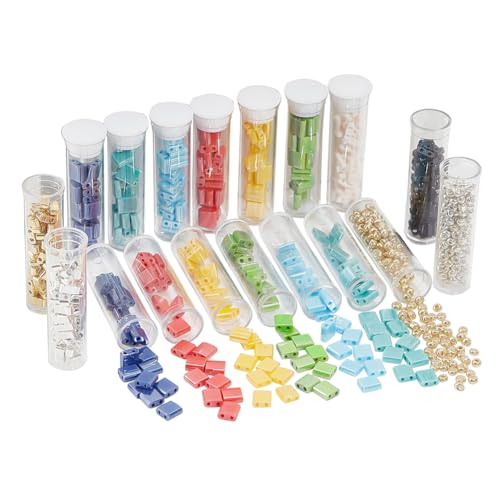 NBEADS 790 Pcs 3 Sizes 2-Hole Beads Set, 10 Colors 2-Hole Glass Seed Beads Spacer with 300Pcs Round Seed 5x5mm/5x2mm/5×1mm Mini Japanese Glass for Bracelet Necklace Earring Jewelry Making - color: 790pcsTila Beads/Seed BeadsOpaque 10 Colors