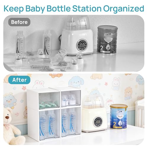 Vtopmart 2 Pack Stackable Storage Drawers, Plastic Organizers Bins for Baby Bottles, Skincare, Beauty Supplies, Ideal for Vanity, Bathroom, Kitchen Countertop, Cabinet Orga - style: 2pack High White