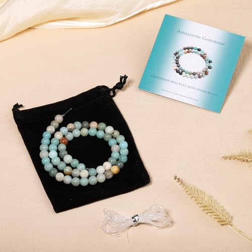 Stone Beads, 60pcs Amazonite, 6mm Round Loose Beads for Jewelry Making, Bracelets, with Bag, String & Card - color: Amazonite, size: 6mm