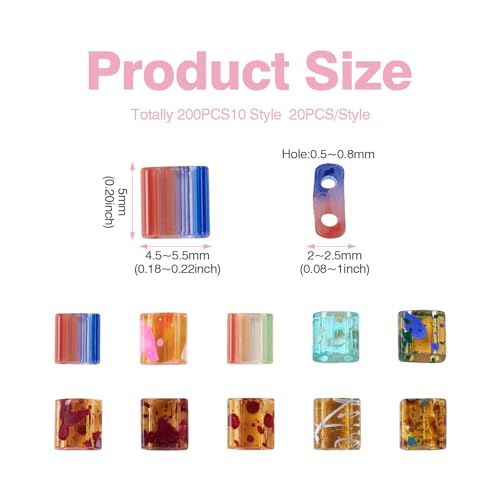 PH PandaHall 200Pcs Mixed Color 10 Style 5x4.55.5x25.5mm Glass Square, Rectangular Beads for Bracelet, Necklace, Earrings, Multilayered Jewelry Making - color: Mixed Color-10 Style