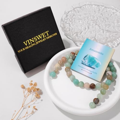 Vinswet 45pcs 8mm Amazonite Natural Stone Beads Round Genuine Real Stone Beading Loose Gemstones DIY Smooth Bead for Bracelet Necklace Earrings Jewelry Making - color: Amazonite, size: 8mm
