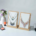 MyGift necklace display standMyGift 2-Pack Bamboo Jewelry Display Stands with PU Panel & Multi-Rung Design – Detachable Bases, Non-Scratch Surface jewelry display for vendors, - color: White