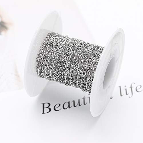33FT Stainless Steel Jewelry Chains Silver Extender Chains Twisted Cable Chains Link Bulk for Jewelry Makings - color: Silver, size: Chain Width 1.5mm