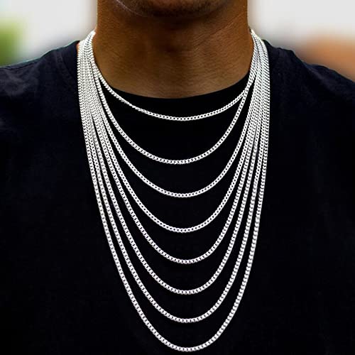 OCHCOH 925 Sterling Silver Clasp 3mm3.5mm4mm5mm7mm Cuban Link Chain Necklace for Men Diamond Cut Silver Chain Necklace for Women 16 18 20 22 24 26 28 30 Inch - size: 28 Inch, style: 3mm