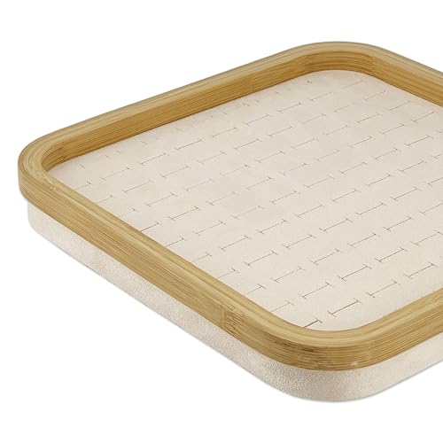 TheDisplayGuys - Bamboo Jewelry Organizer Display Tray - Faux Suede Insert - 104 Ring Holder Slots - Beige - color: Beige Suede, size: Ring Slots - 104, style: Bamboo