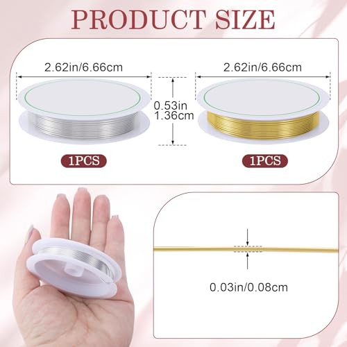 2pcs 20 Gauge Copper Wire for Jewelry Making, 0.8mm Metal Bendable Wire, 17.06 Feet Flexible Craft Wire for Home Decor, Sculpture, DIY - Silver, Gold