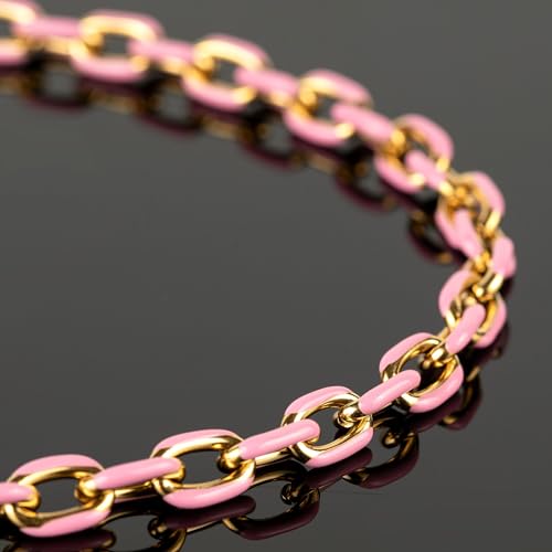 UMAOKANG 2 Meters Pink Enamel Paperclip Chains for Jewelry Making Gold Plated Stainless Steel Jewelry Chain for Necklace Bracelet DIY Jewelry Supplies Findings - color: Pink