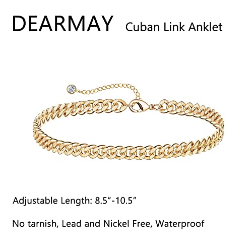 DEARMAY 14K Gold Plated Ankle Bracelets Set for Women Waterproof, Anklets for Women Cuban Link Layered Pack Jewelry Gift - color: Gold Anklet-O