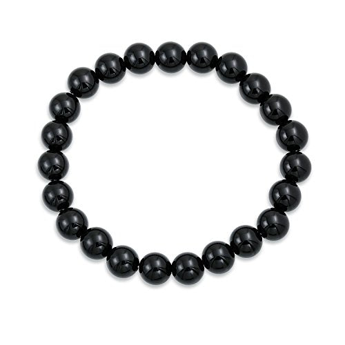 Bling Jewelry Natural Multi Color Semi Precious Gemstone Round Bead 8MM Strand Stackable Stretch Bracelet For Women Men Teen Unisex - color: Black Onyx
