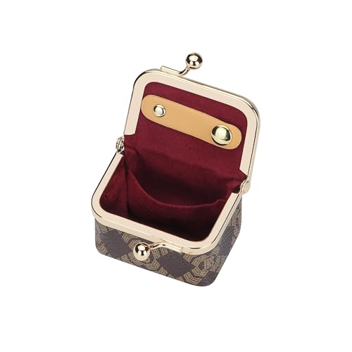 Royal Bagger Genuine Cow Leather Mini Jewelry Box Women's Coin Purse Solid Color Kiss Lock Change Pouch Casual Style Small Storage Bag for Women 1894 (Dark Blue 6894) - color: Dark Blue 6894
