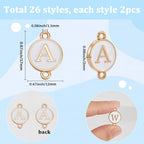 SUNNYCLUE 52Pcs 26 Styles Alphabet Connector Charms Double Link Charm Enamel White Flat Round A to Z Letter Gold Alloy Double Loops Pendants Findings for Jewelry Making Necklaces Bracelets DIY Crafts