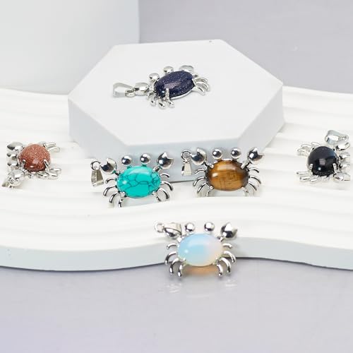6 Pieces Crab Pendants Crystal Natural Stone Alloy Crab Charm for Jewelry Making Necklace - color: 6pcs Crab Jewelry Set