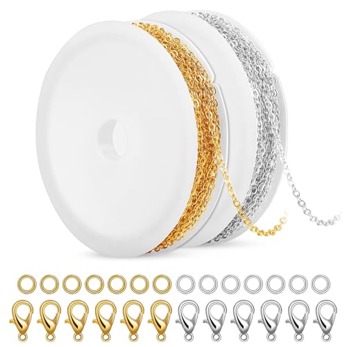 SANNIX 20 Feet Necklace Chains 3mm Jewelry Making Chains for Necklace Earring Bracelet Jewelry Making Supplies, Metal Chain Necklace with Lobster Clasps and Jump Rings for DIY Craft, Silver & Gold - color: Gold Silver, size: Width 3.0mm
