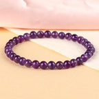LPBeads Handmade Natural Gemstone Stretch Elastic Bracelet Healing Crystal Round Stone Beads Jewelry Gifts for Women Men - color: Amethyst, size: 6mm