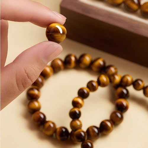Natural Tiger Eye Stone Bracelet, 8-12mm Healing Energy Gemstone Beads, Elastic Stretch Design for Yoga and Meditation - size: 12MM
