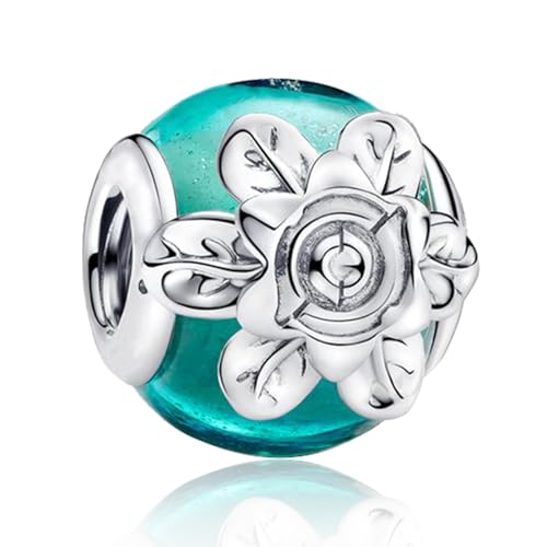 925 sterling silver Bead Charm for Pandora bracelets and Necklaces - Cute Heart Animal Ocean Pendant Bead Charms with Cubic Zirconia Mother's Day Jewelry Making DIY Gifts for Women Wife/Girlfriend - color: Healing Light Flower Glass Bead