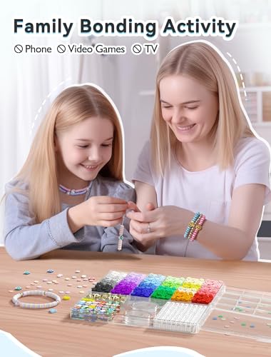 ARTDOT 5342 PCS Clay Beads for Friendship Bracelets Making Kit, 24 Rainbow Colors Jewelry Making Supplies Heishi Beads with Elastic String and Organizer Gifts - color: 5342 PCS
